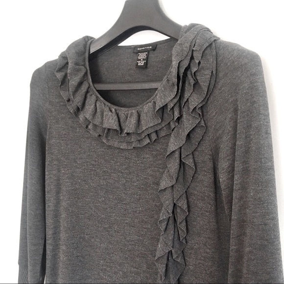 Spense || Pretty Ruffled Light Weight Gray Sweater Knit Dress 3/4 Sleeve… - Picture 3 of 7